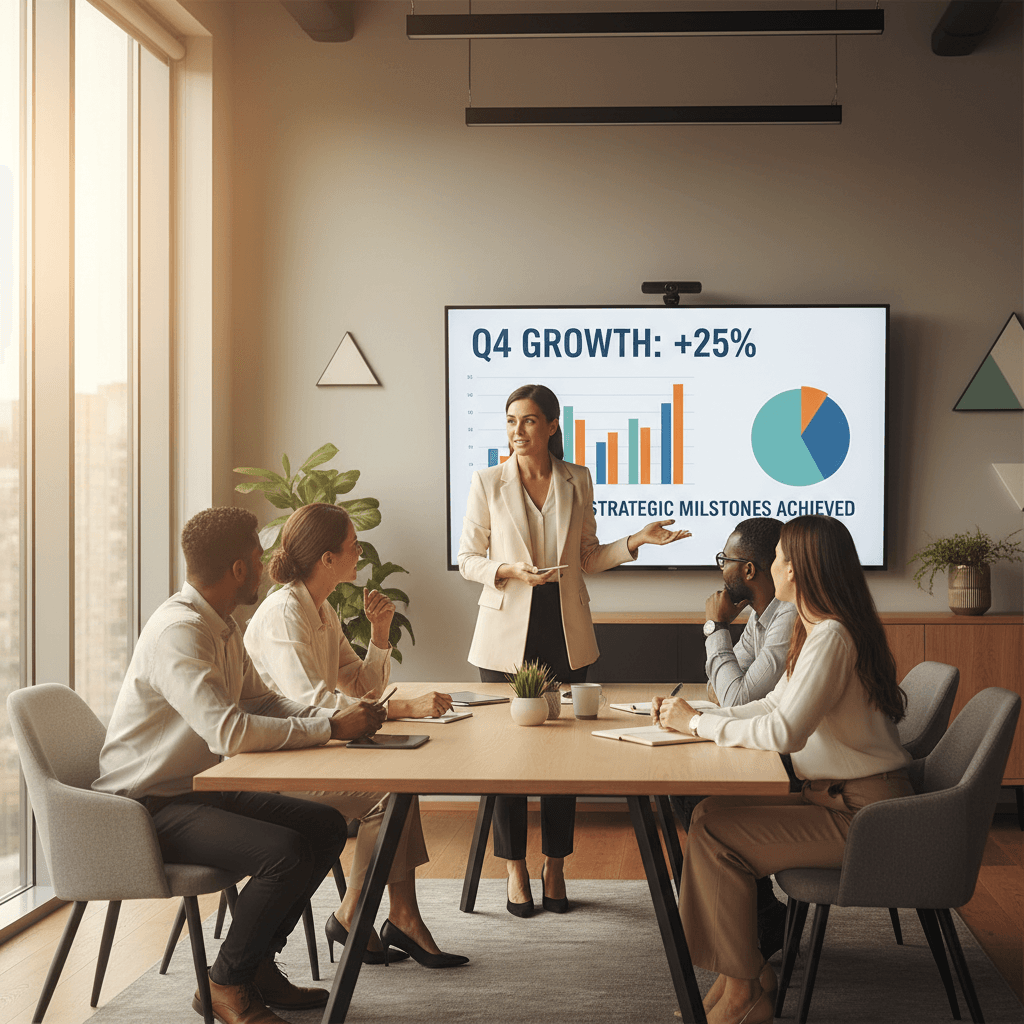 Business owner presenting growth results and strategic achievements